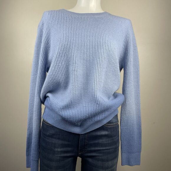 Amicale Blue Women’s L Crewneck Sweater 100 Cashmere Dip Dye  Classic Preppy - Picture 2 of 8